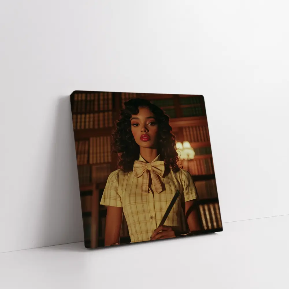 Young Woman Library Retro Dark Academia Portrait – Wall Art