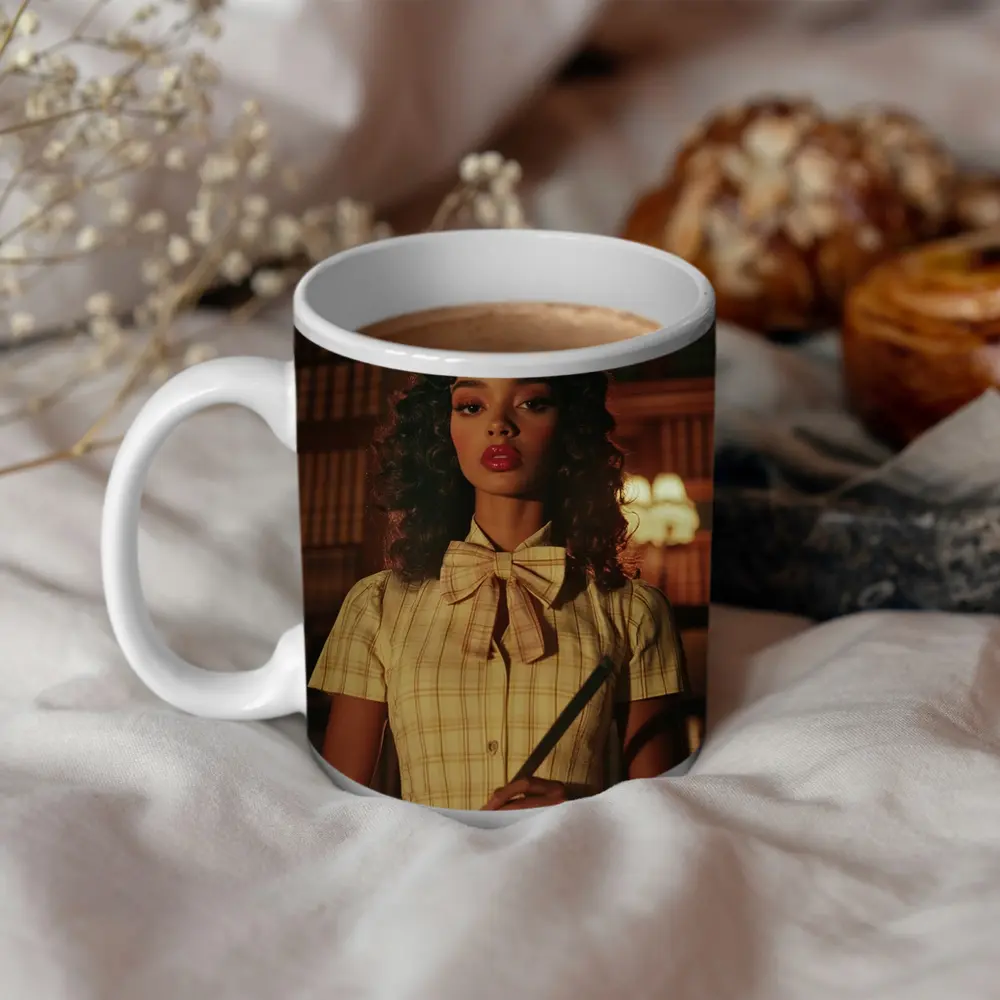 Young Woman Library Retro Dark Academia Portrait – Mugs