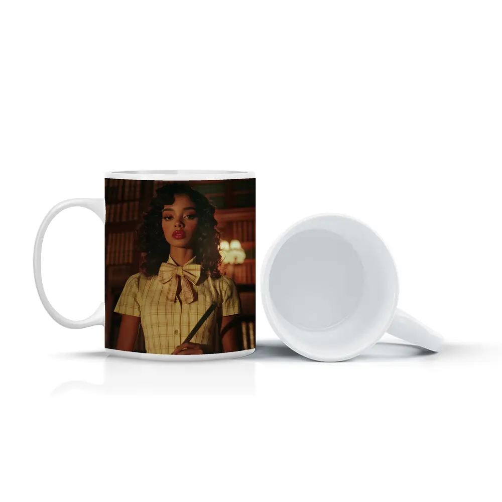 Young Woman Library Retro Dark Academia Portrait – Mugs