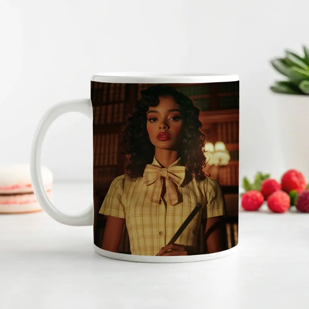 Young Woman Library Retro Dark Academia Portrait – Mugs