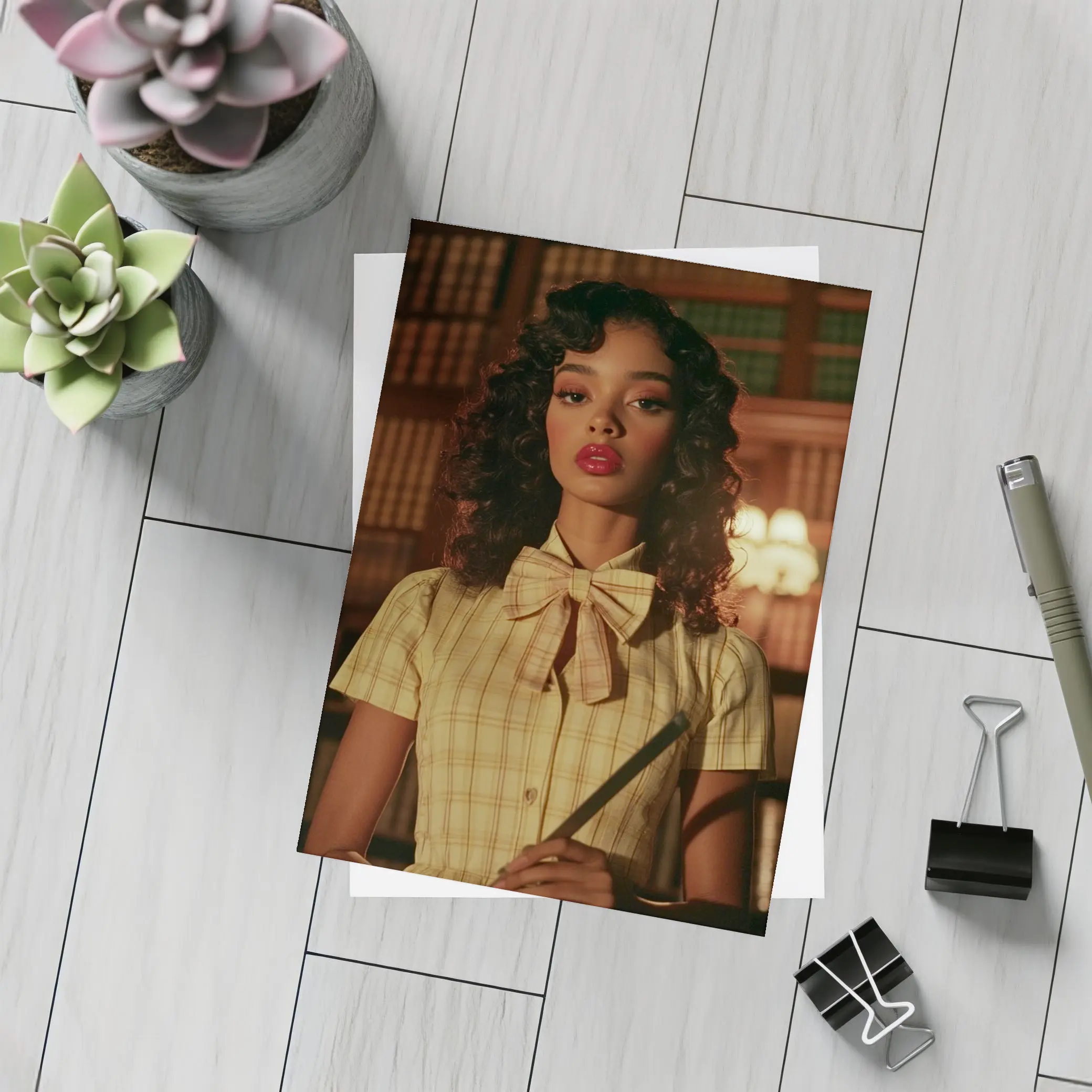 Young Woman Library Retro Dark Academia Portrait – Postcards