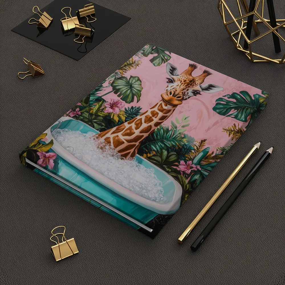 Giraffe Bathing Tropical Pink Floral Background – Notebooks