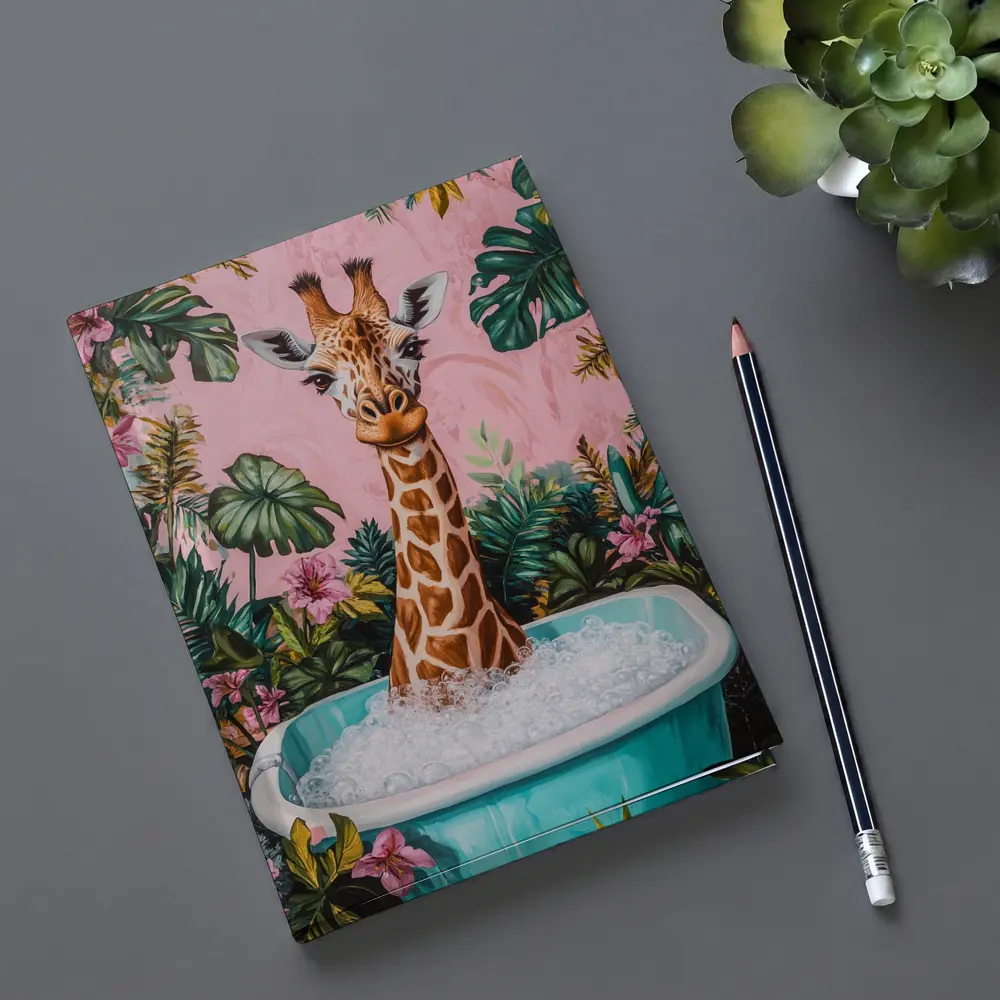 Giraffe Bathing Tropical Pink Floral Background – Notebooks