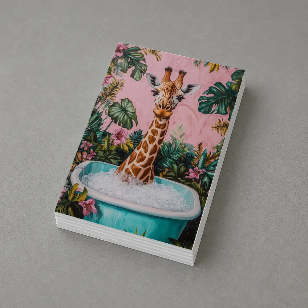 Giraffe Bathing Tropical Pink Floral Background – Postcards