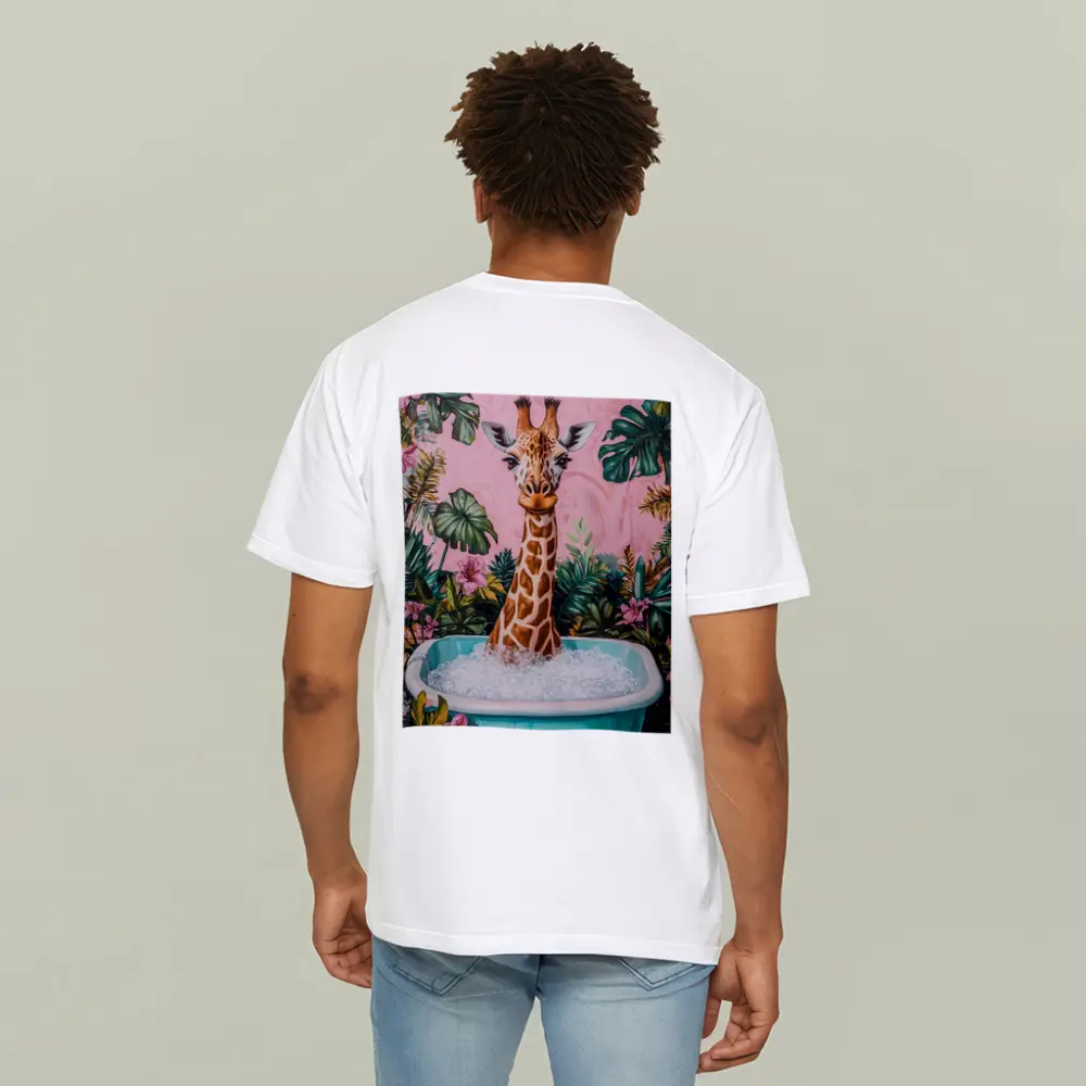 Giraffe Bathing Tropical Pink Floral Background – T-Shirts