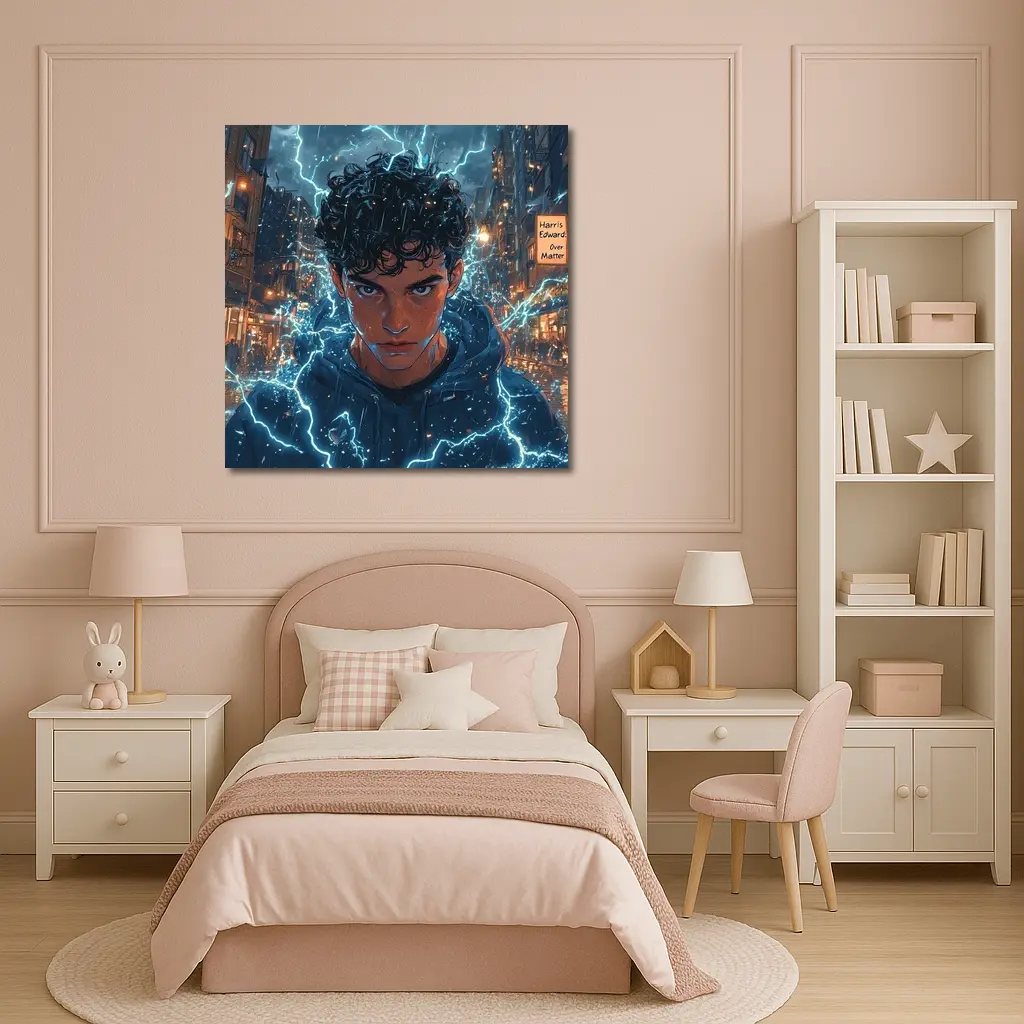 Anime Boy Lightning Storm Urban City Street – Wall Art