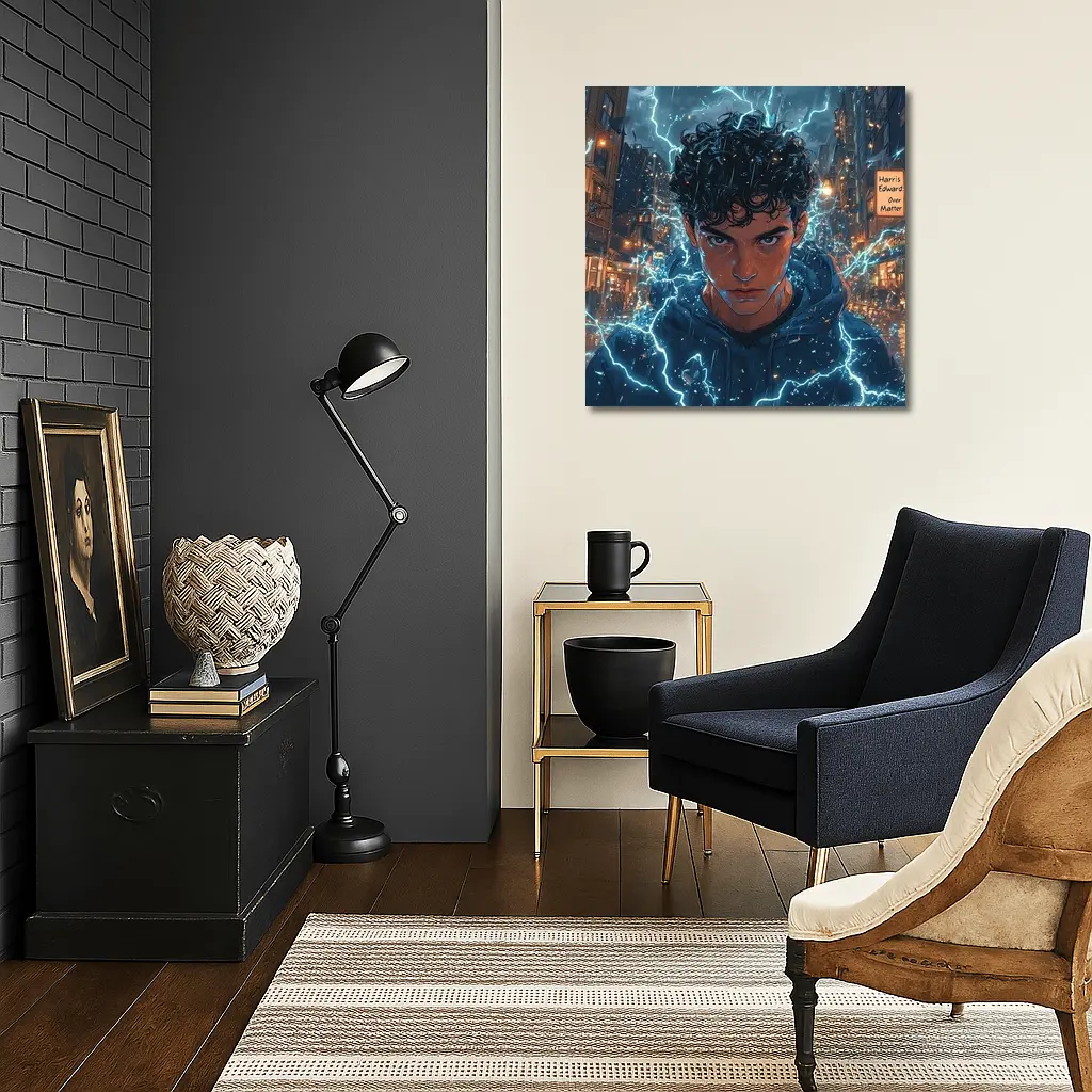 Anime Boy Lightning Storm Urban City Street – Wall Art