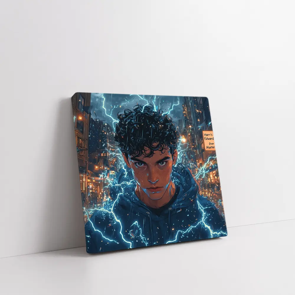 Anime Boy Lightning Storm Urban City Street – Wall Art