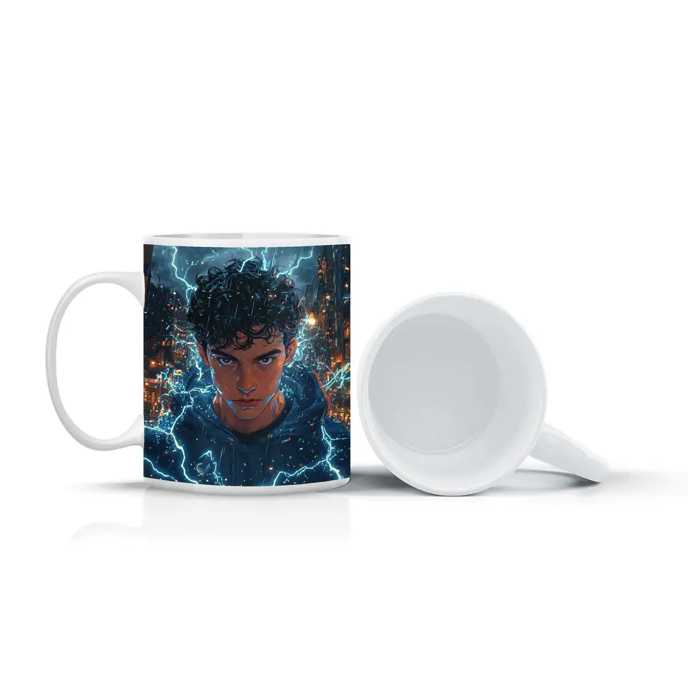 Anime Boy Lightning Storm Urban City Street – Mugs