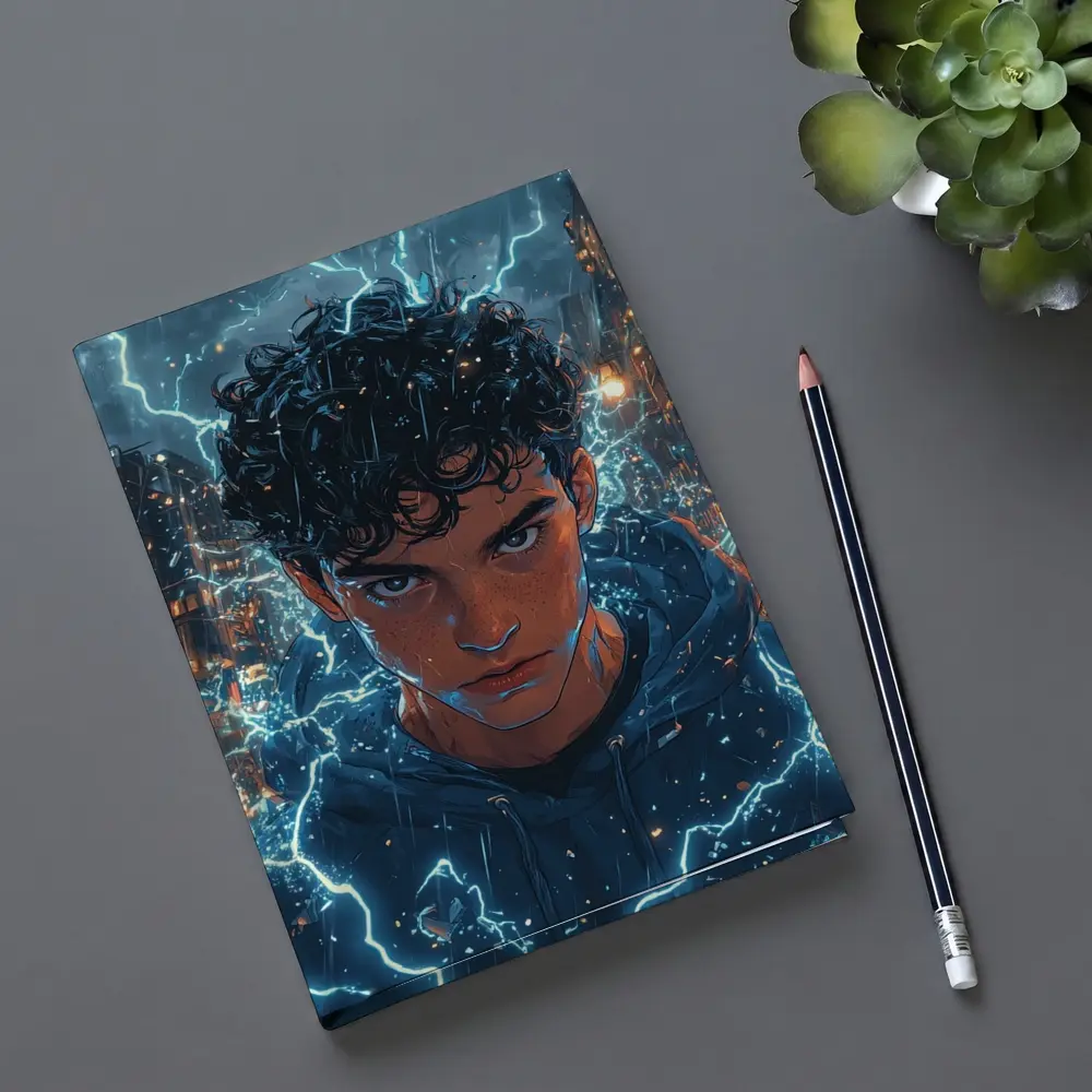 Anime Boy Lightning Storm Urban City Street – Notebooks
