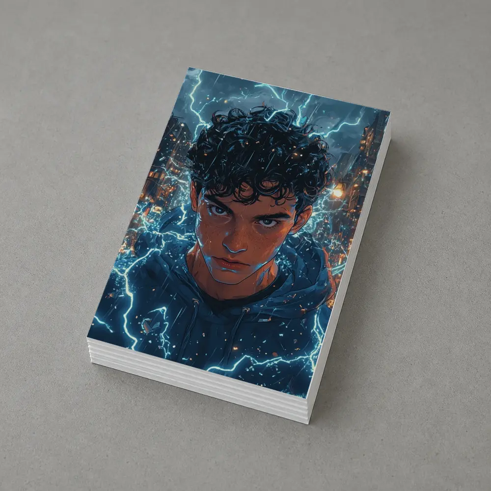 Anime Boy Lightning Storm Urban City Street – Postcards