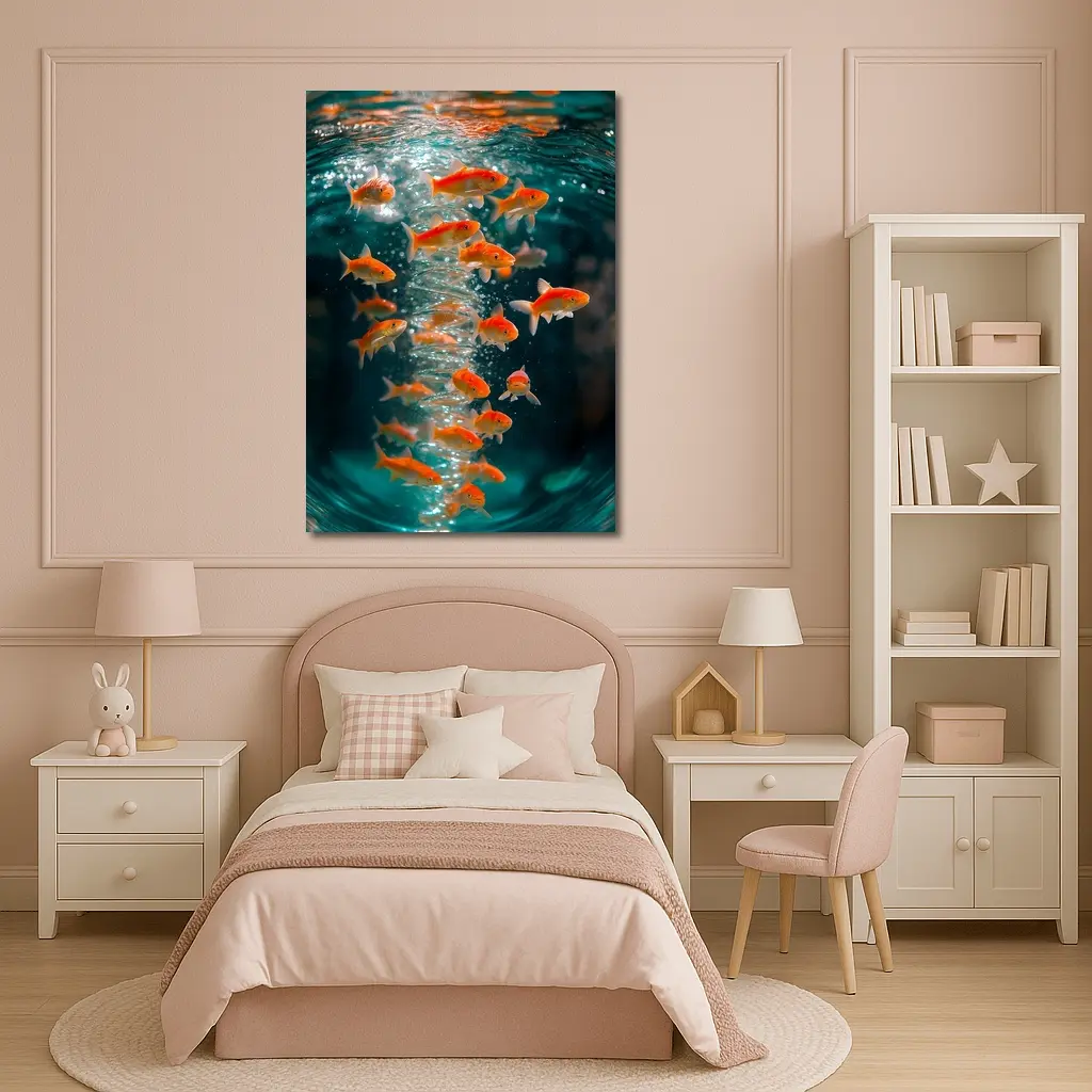 Goldfish Swimming in Teal Water – Wall Art
