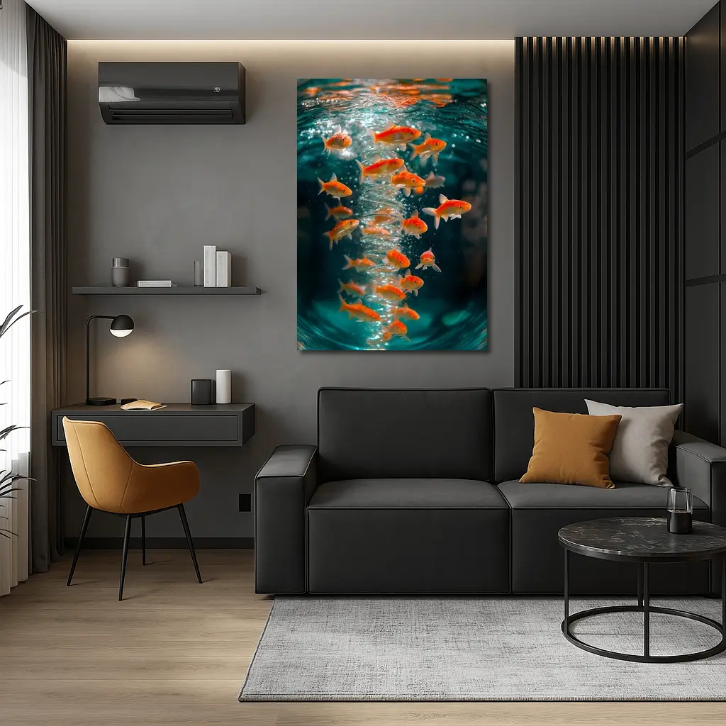 Goldfish Swimming in Teal Water – Wall Art