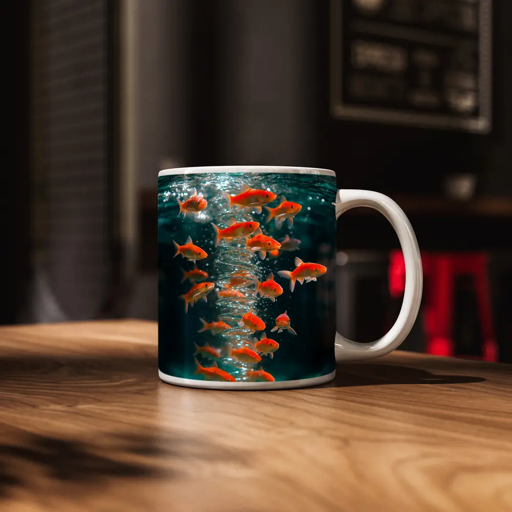 Goldfish Swimming in Teal Water – Mugs