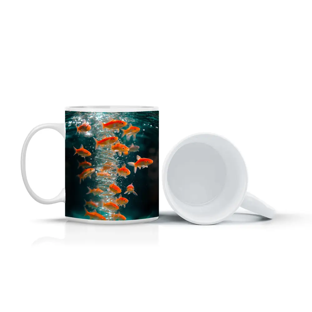 Goldfish Swimming in Teal Water – Mugs