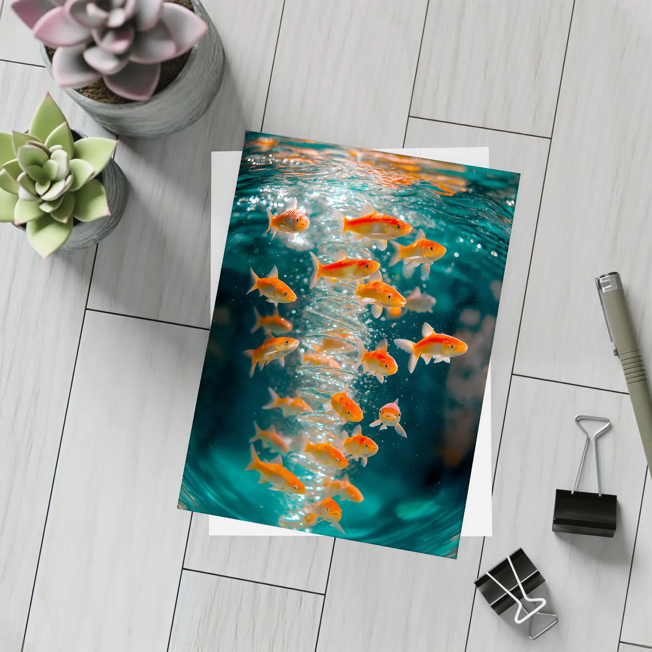 Goldfish Swimming in Teal Water – Postcards