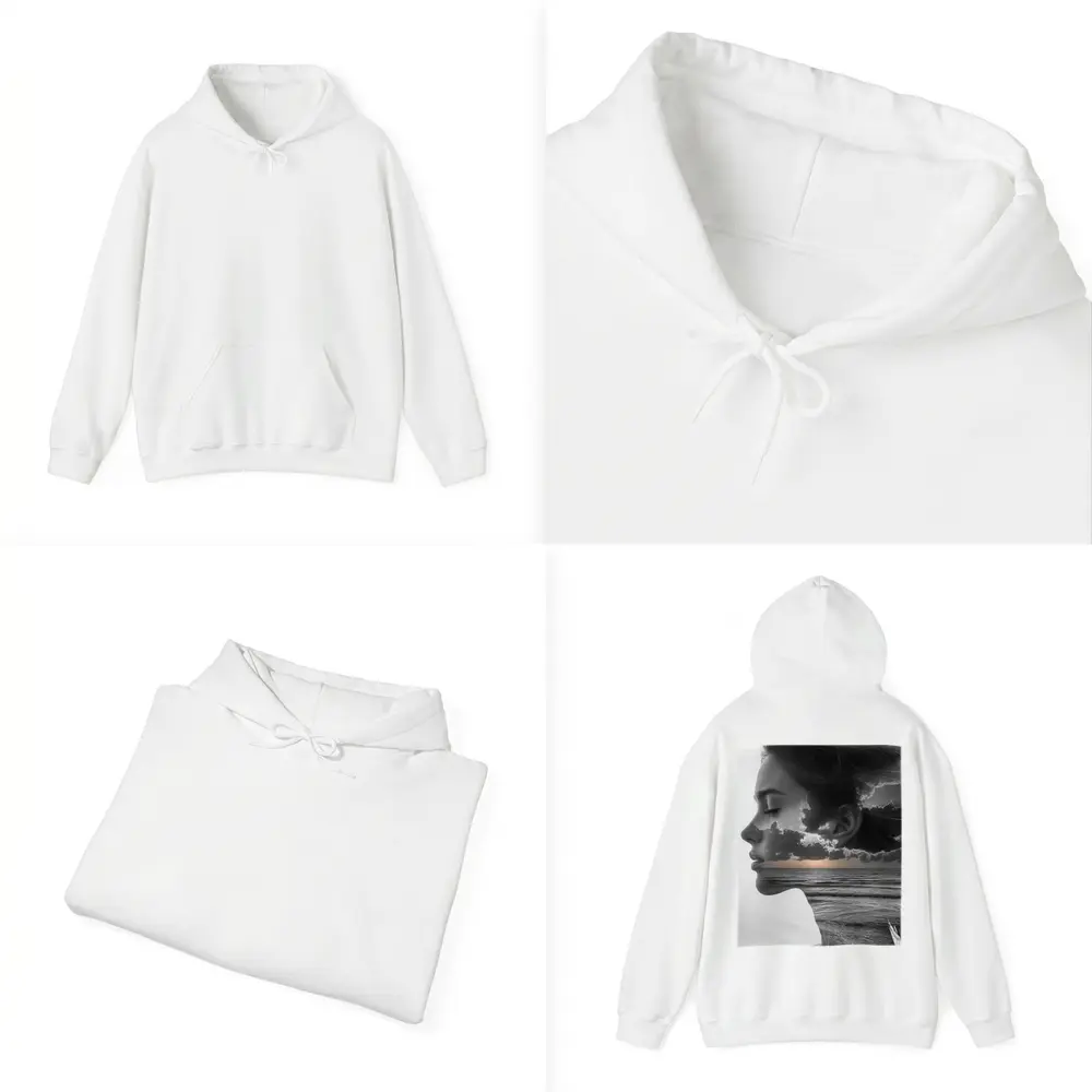 Black White Woman Double Exposure Ocean Sky – Hoodies