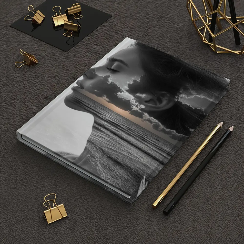 Black White Woman Double Exposure Ocean Sky – Notebooks