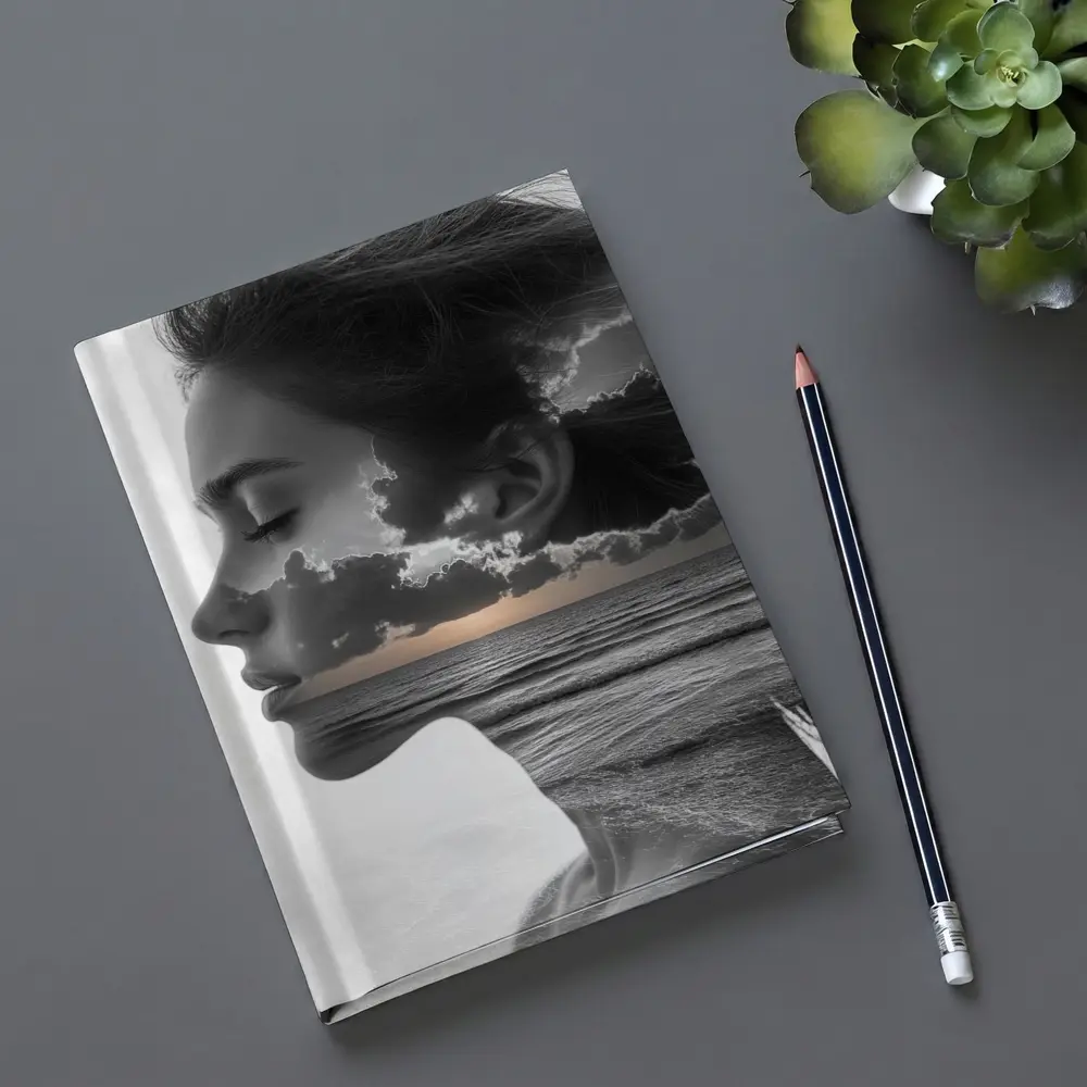 Black White Woman Double Exposure Ocean Sky – Notebooks