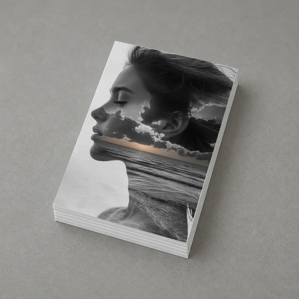 Black White Woman Double Exposure Ocean Sky – Postcards