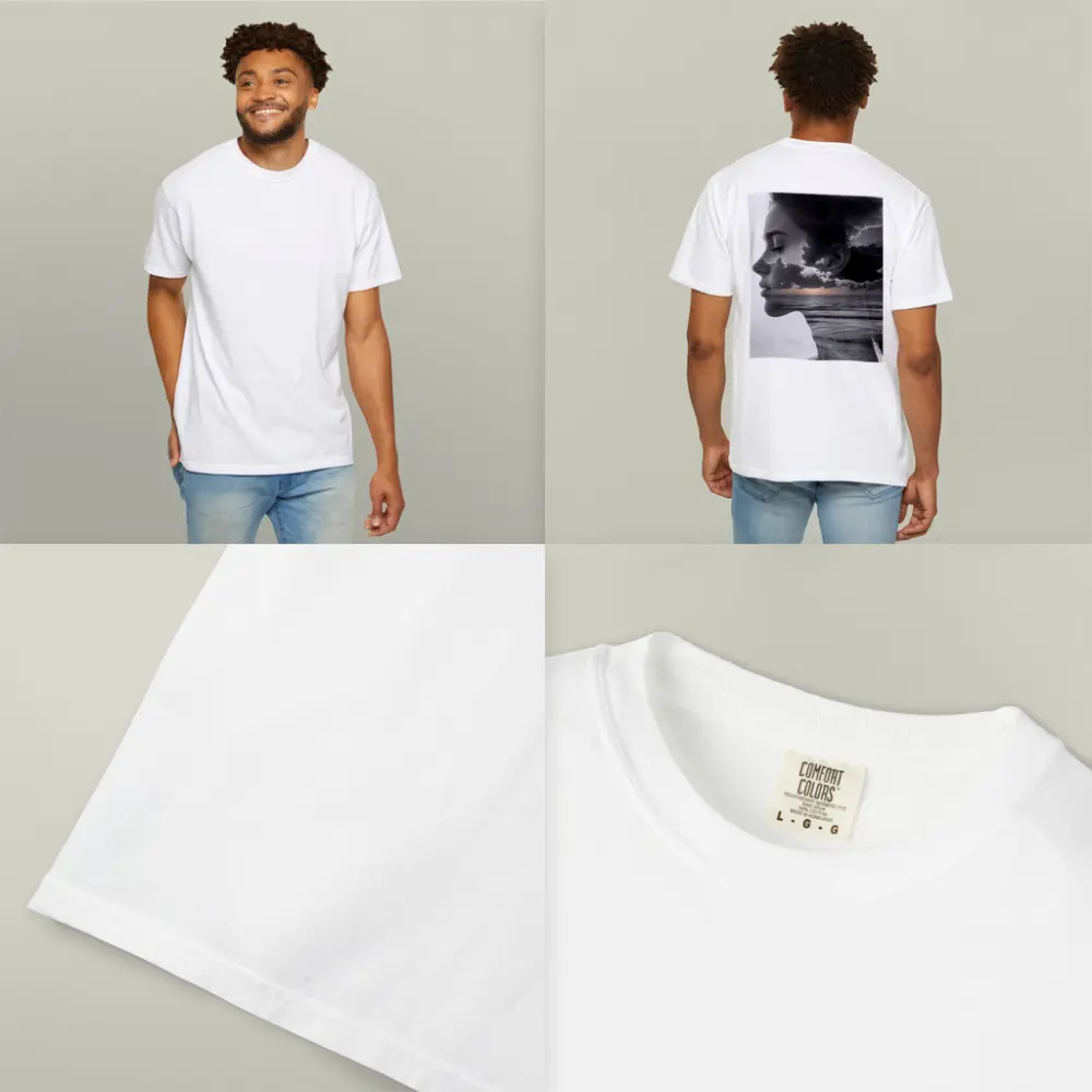 Black White Woman Double Exposure Ocean Sky – T-Shirts