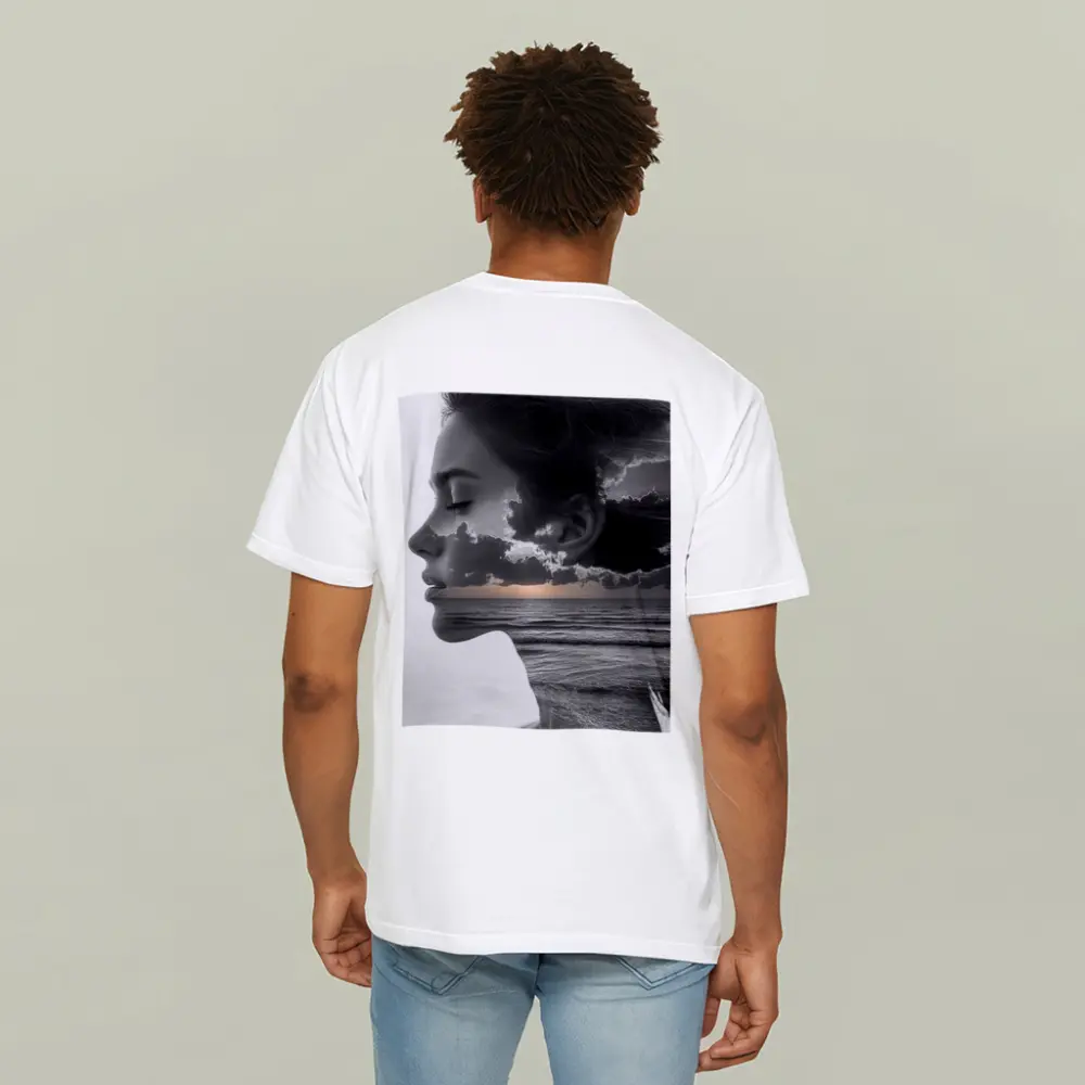 Black White Woman Double Exposure Ocean Sky – T-Shirts