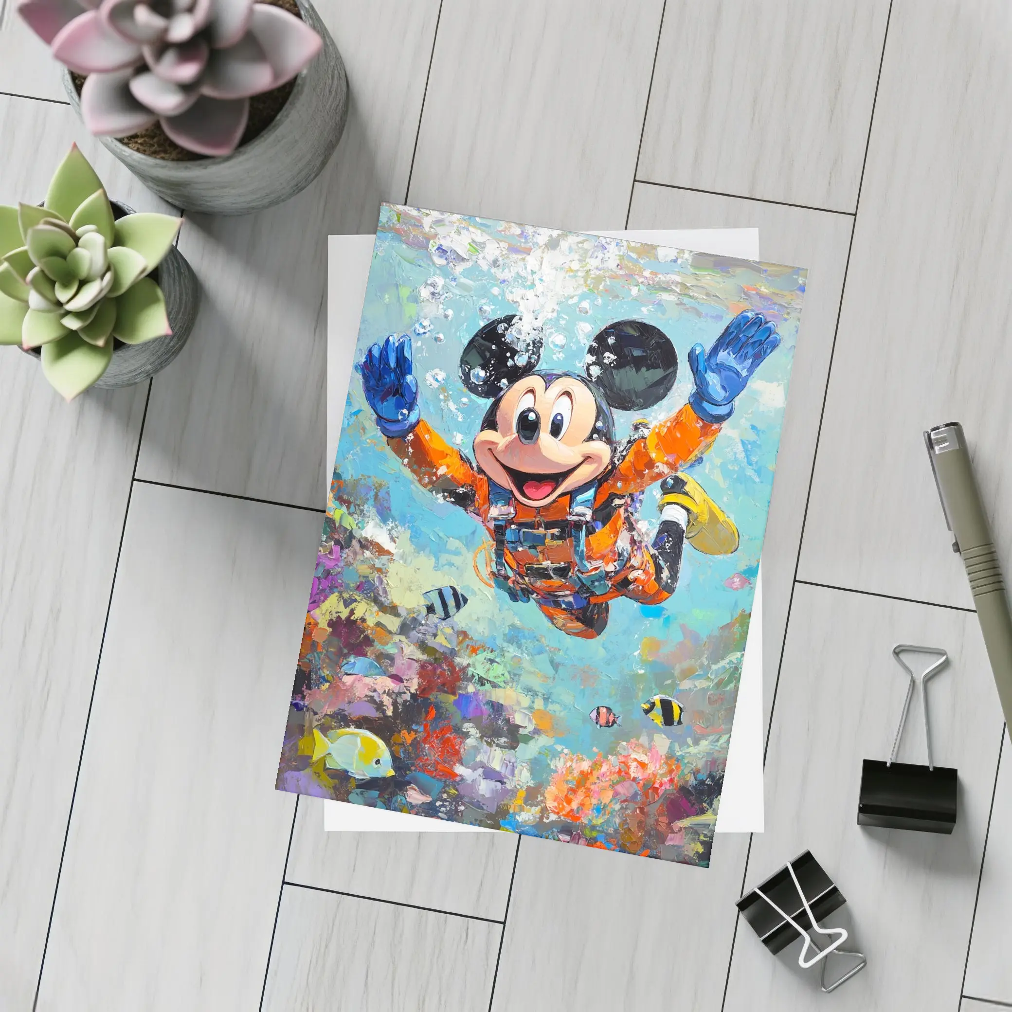 Mickey Mouse Scuba Diving Coral Reef Art – Postcards