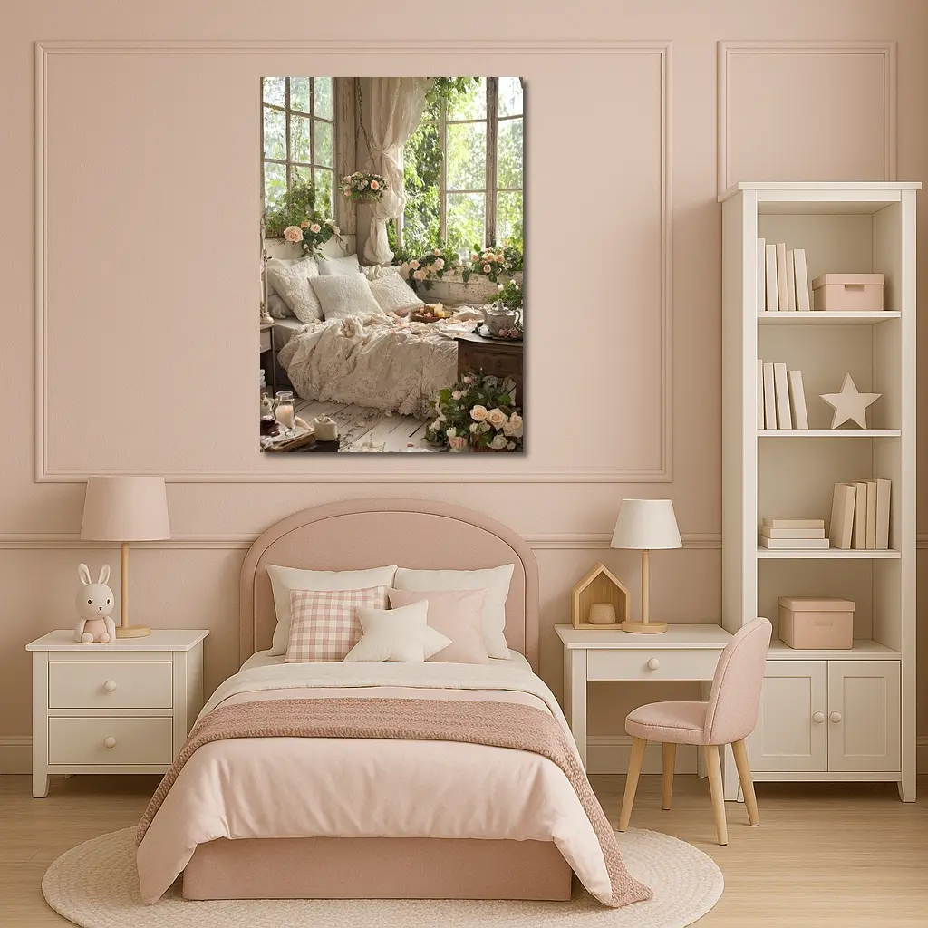 Cottagecore Bedroom Roses Lace Floral Interior – Wall Art