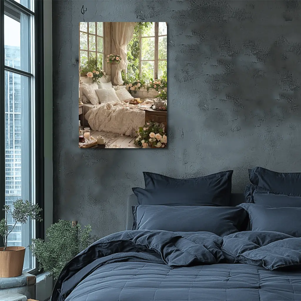 Cottagecore Bedroom Roses Lace Floral Interior – Wall Art