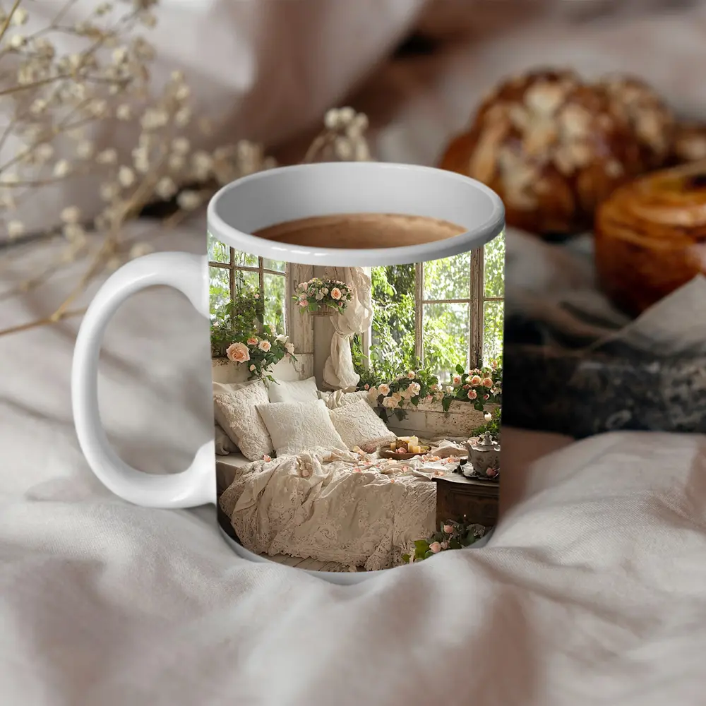 Cottagecore Bedroom Roses Lace Floral Interior – Mugs