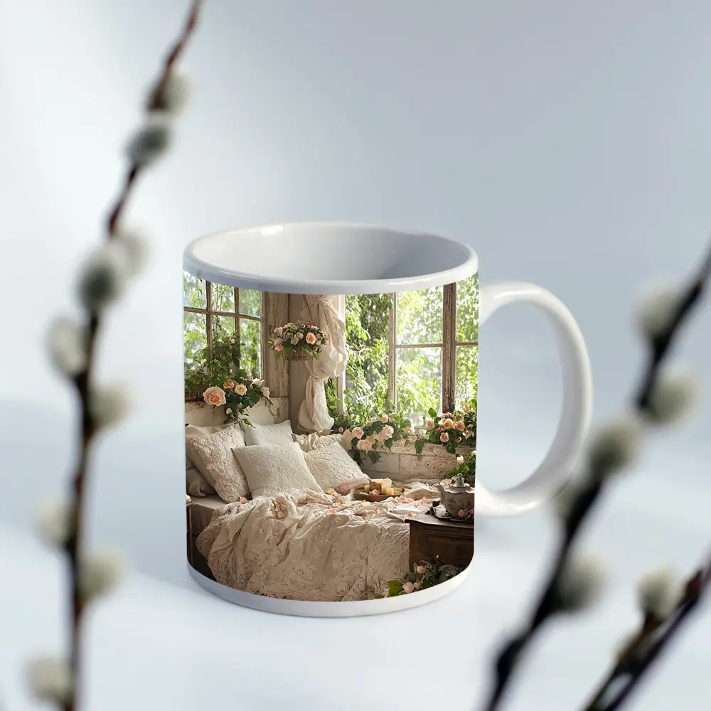 Cottagecore Bedroom Roses Lace Floral Interior – Mugs