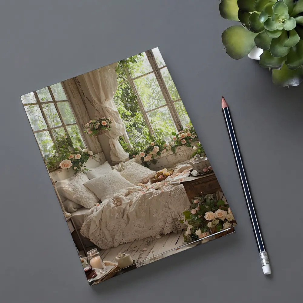 Cottagecore Bedroom Roses Lace Floral Interior – Notebooks