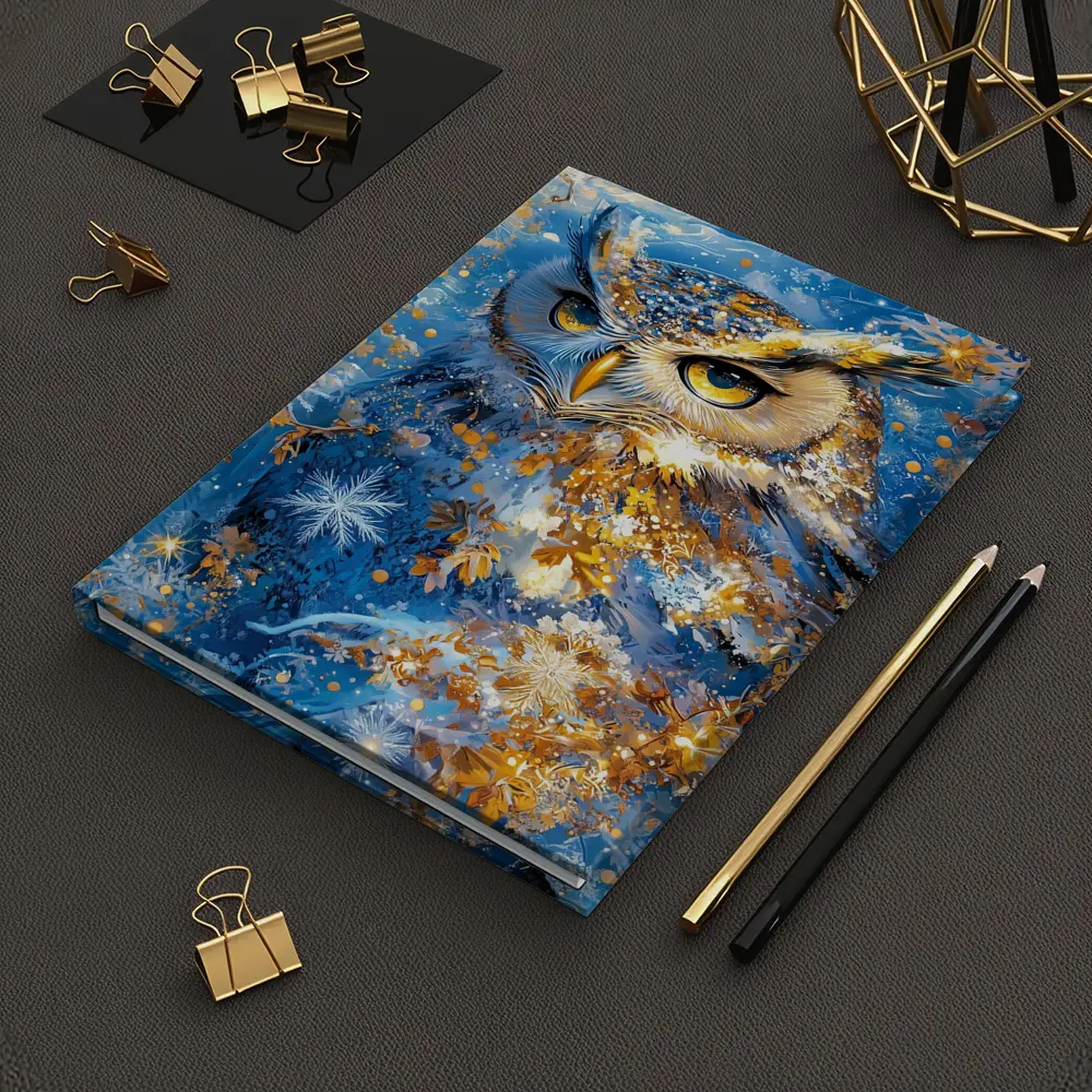 Great Horned Owl Blue Winter Snowflake Art – Notebooks