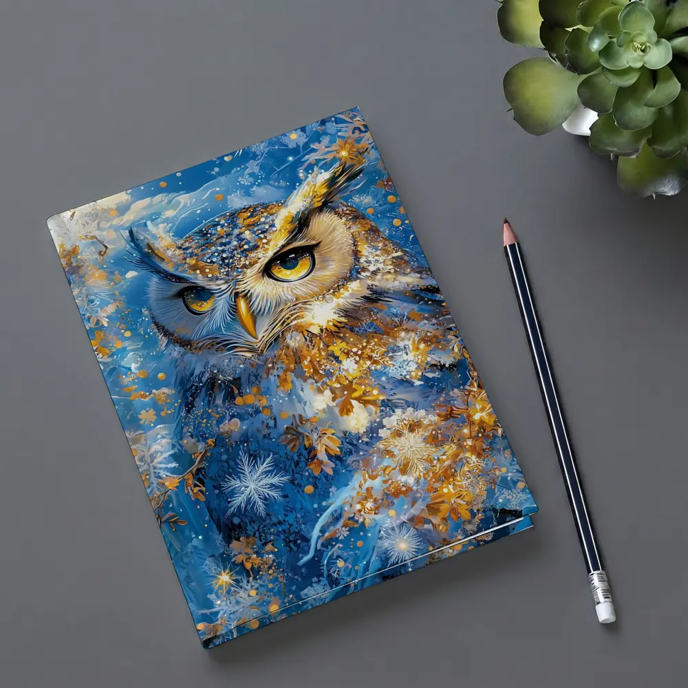 Great Horned Owl Blue Winter Snowflake Art – Notebooks