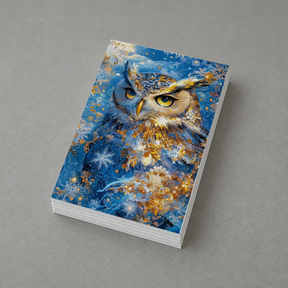 Great Horned Owl Blue Winter Snowflake Art – Postcards