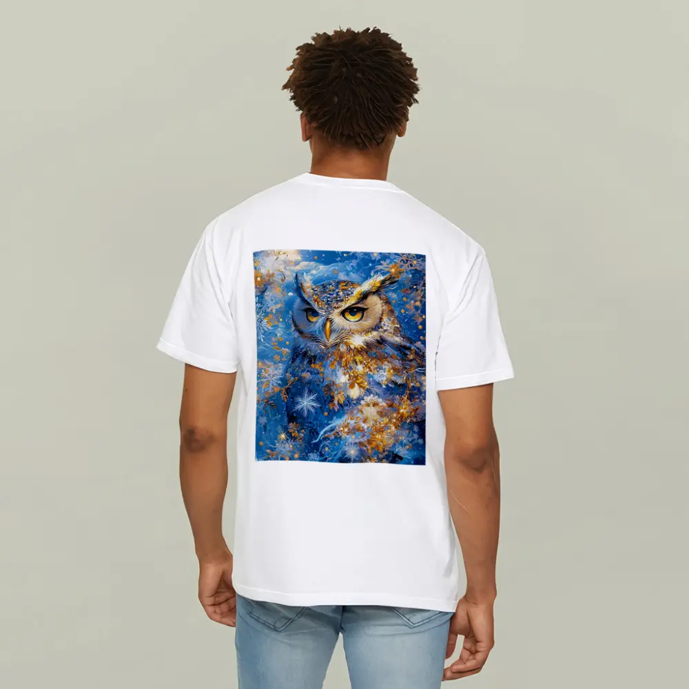 Great Horned Owl Blue Winter Snowflake Art – T-Shirts