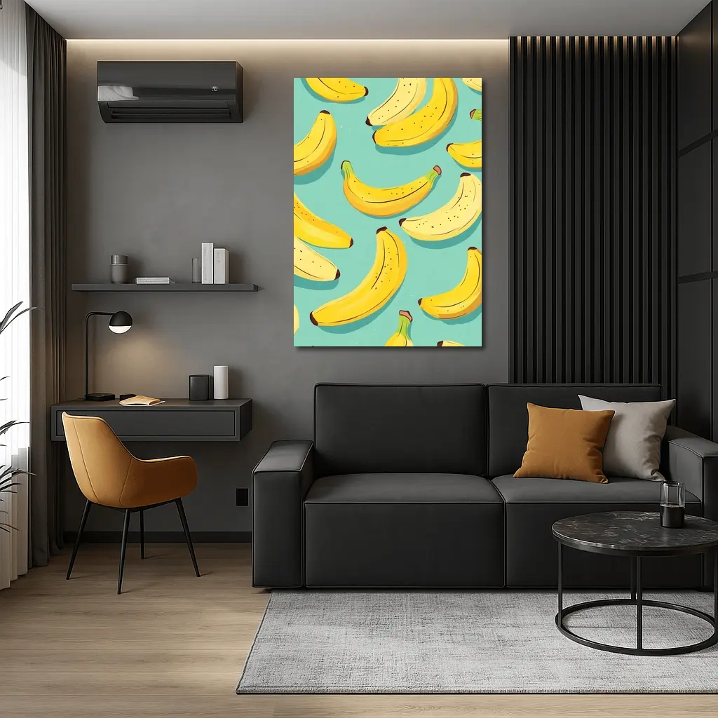 Yellow Bananas Pattern On Teal Background – Wall Art