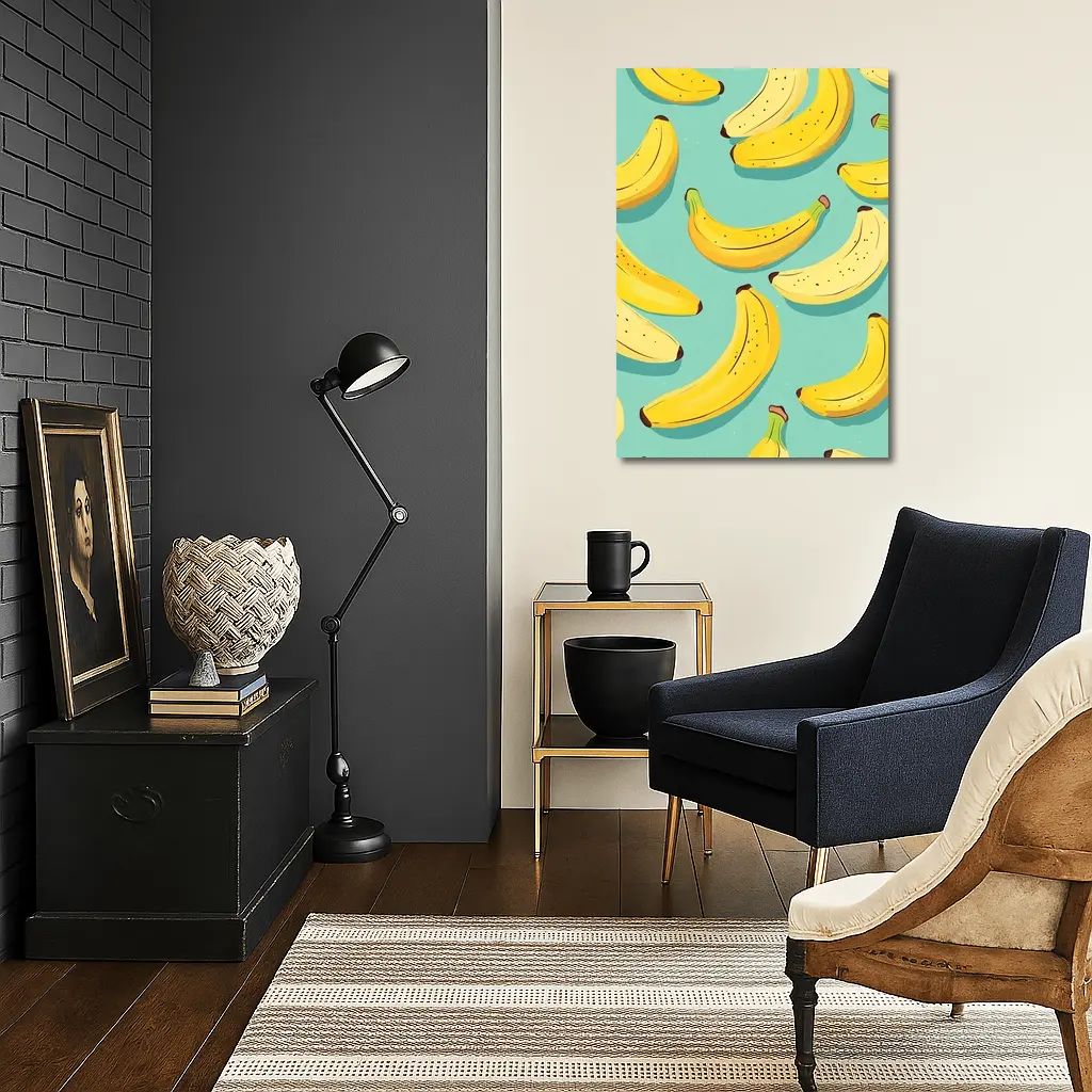 Yellow Bananas Pattern On Teal Background – Wall Art