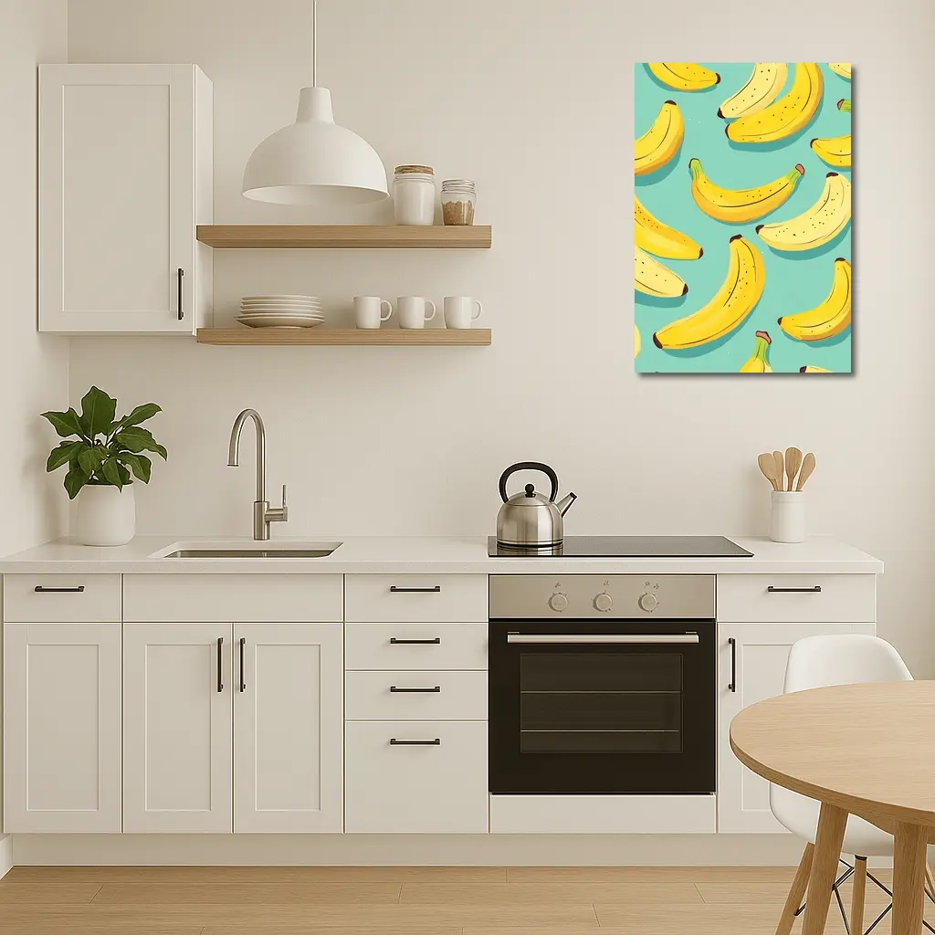 Yellow Bananas Pattern On Teal Background – Wall Art