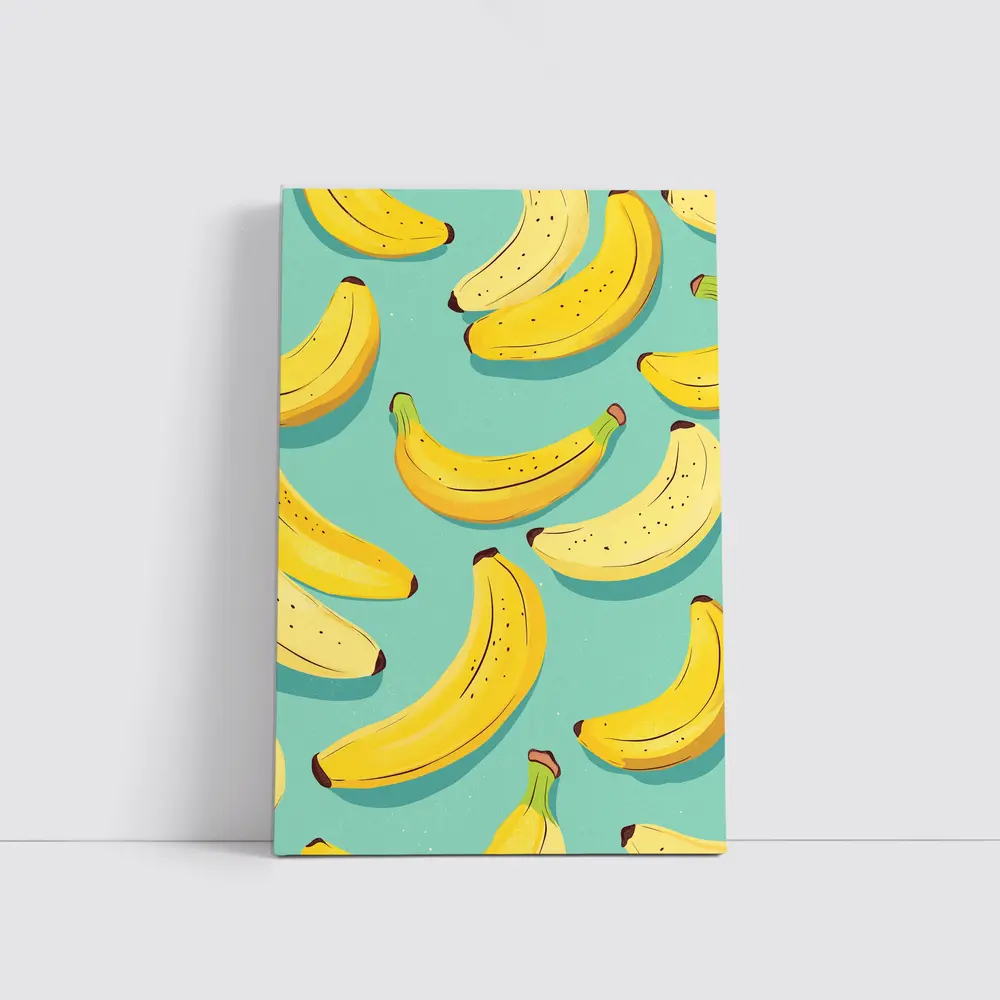 Yellow Bananas Pattern On Teal Background – Wall Art