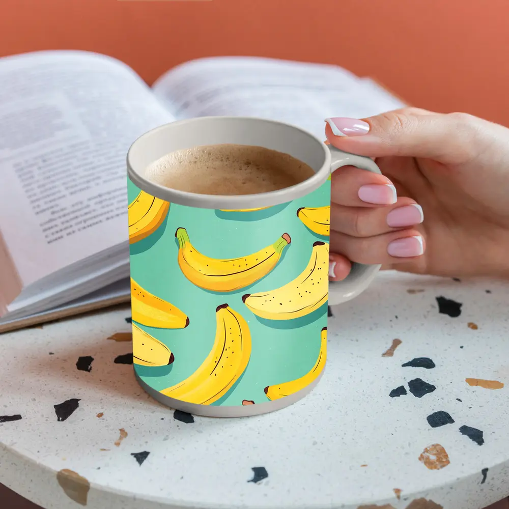 Yellow Bananas Pattern On Teal Background – Mugs