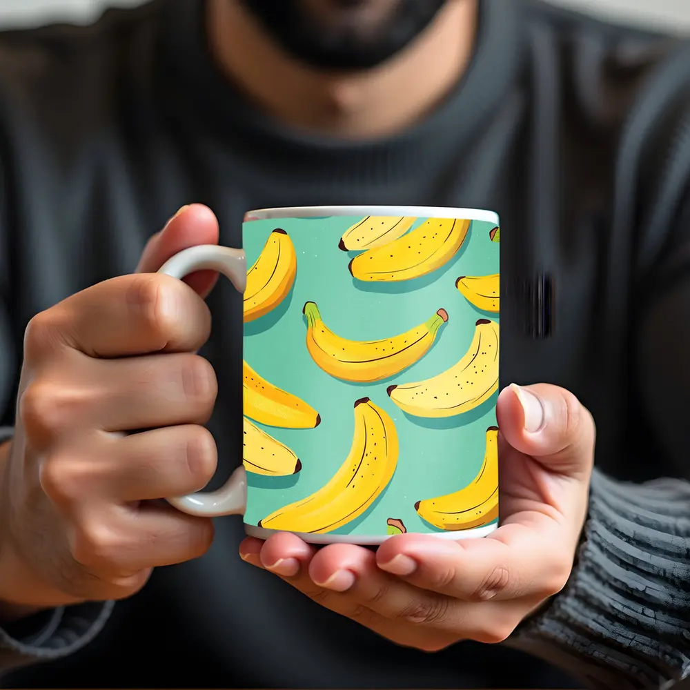 Yellow Bananas Pattern On Teal Background – Mugs