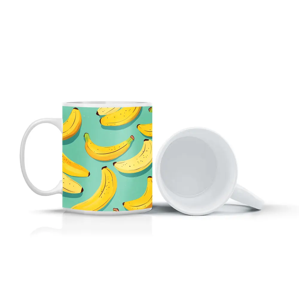 Yellow Bananas Pattern On Teal Background – Mugs