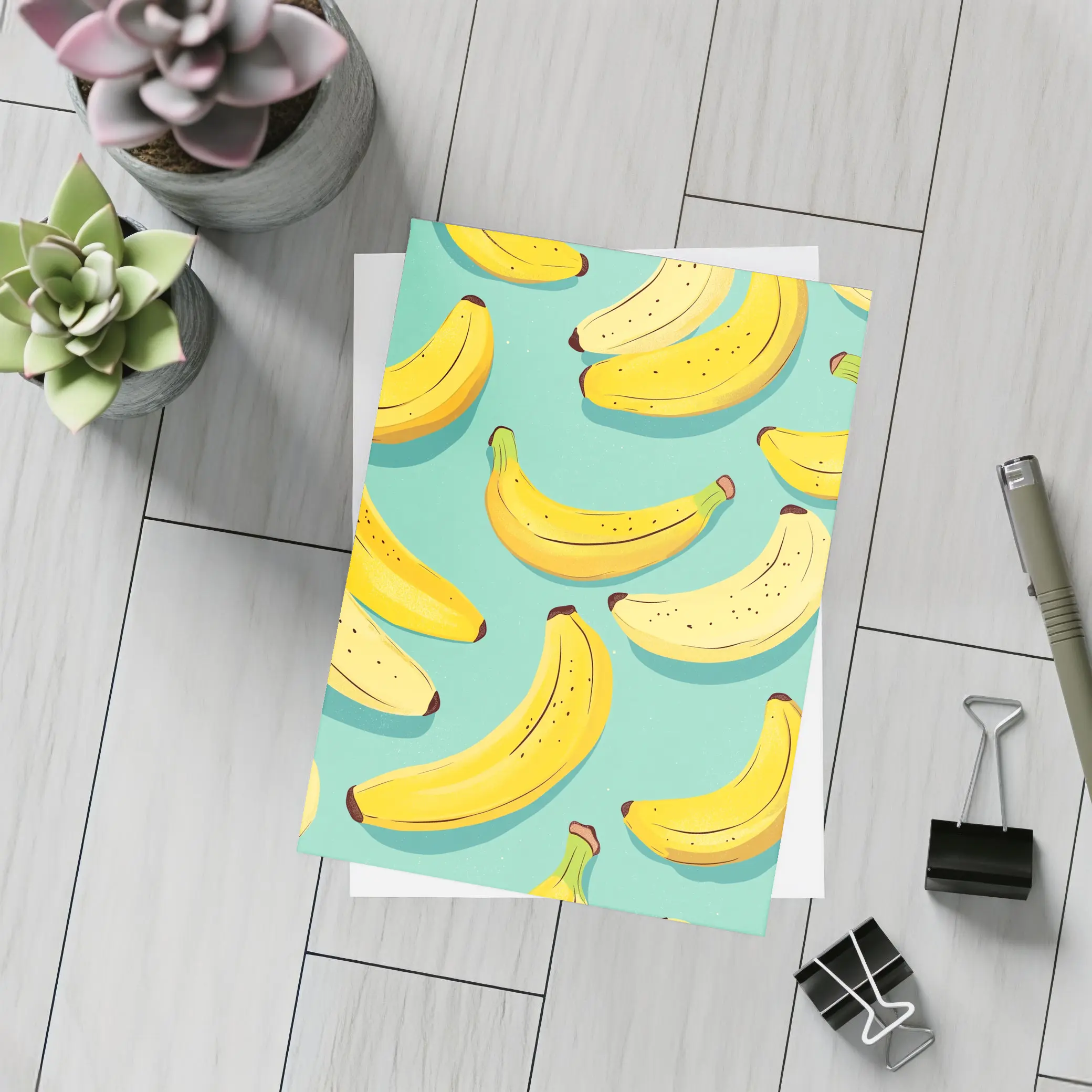 Yellow Bananas Pattern On Teal Background – Postcards