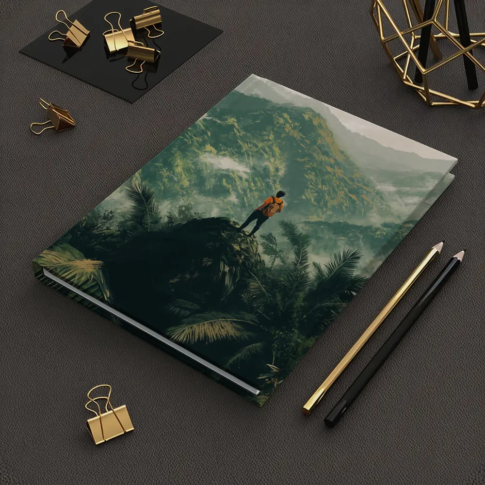Hiker Standing On Rock Tropical Mountain View – Notebooks