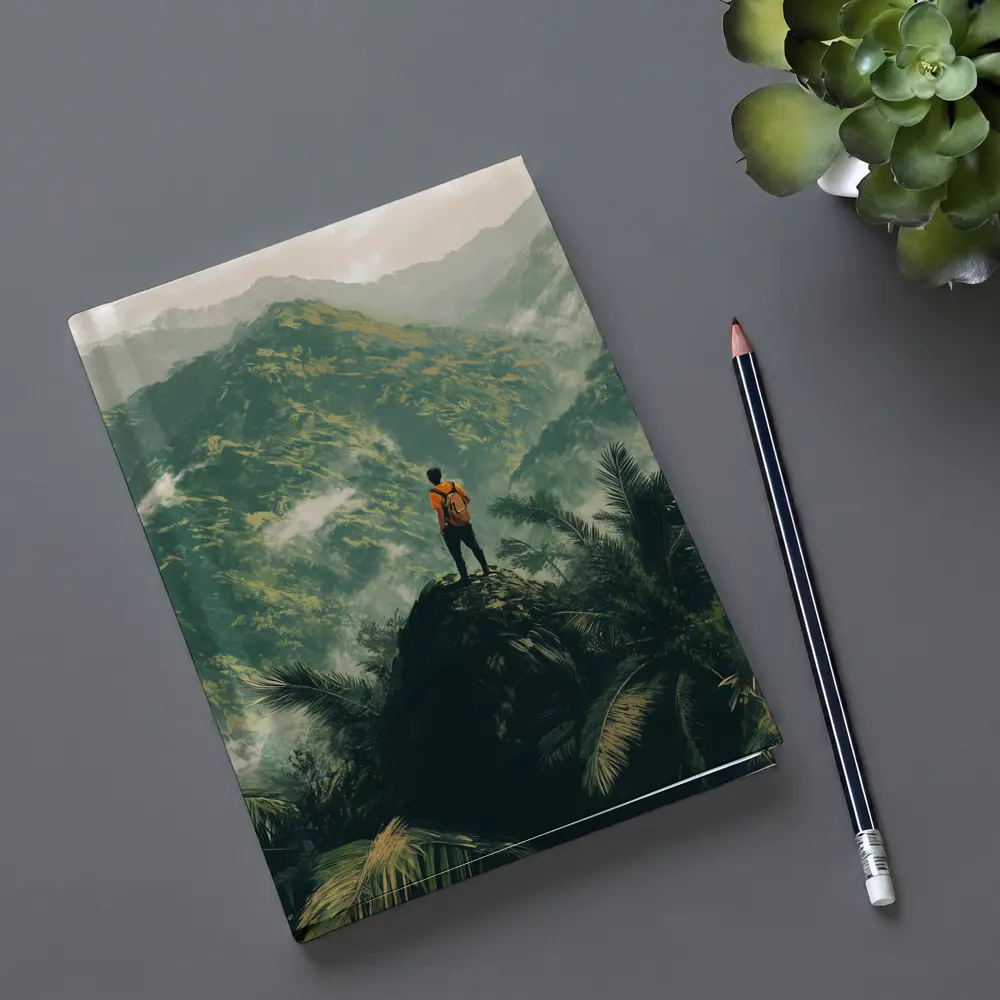 Hiker Standing On Rock Tropical Mountain View – Notebooks