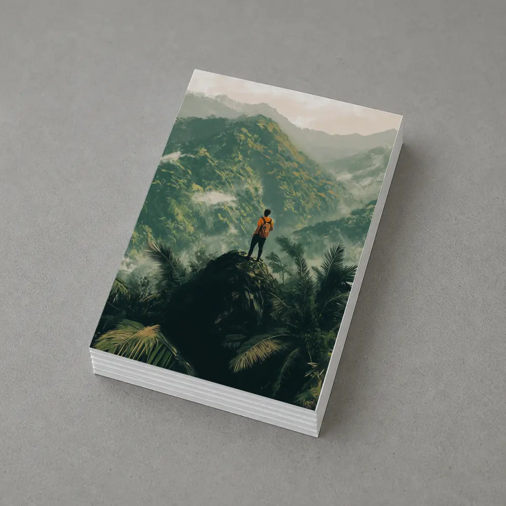 Hiker Standing On Rock Tropical Mountain View – Postcards