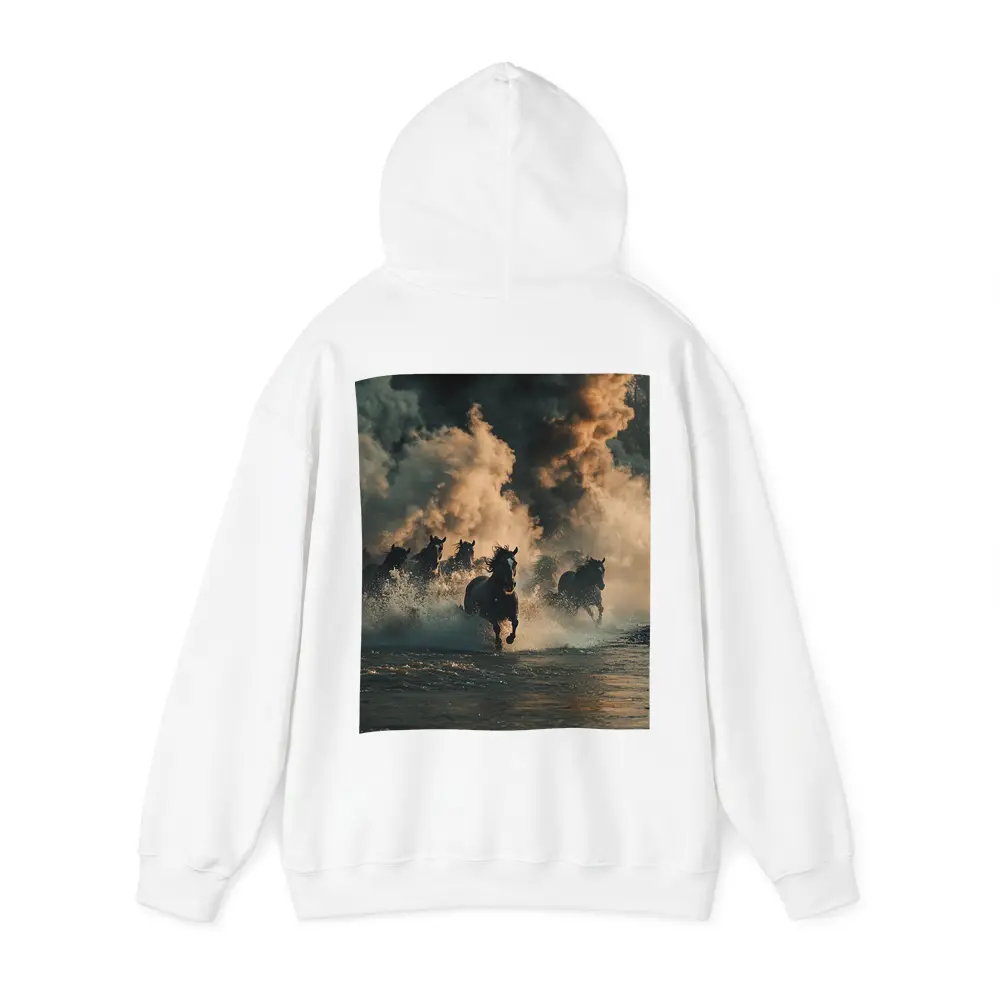Wild Horses Running Through Misty River – Hoodies