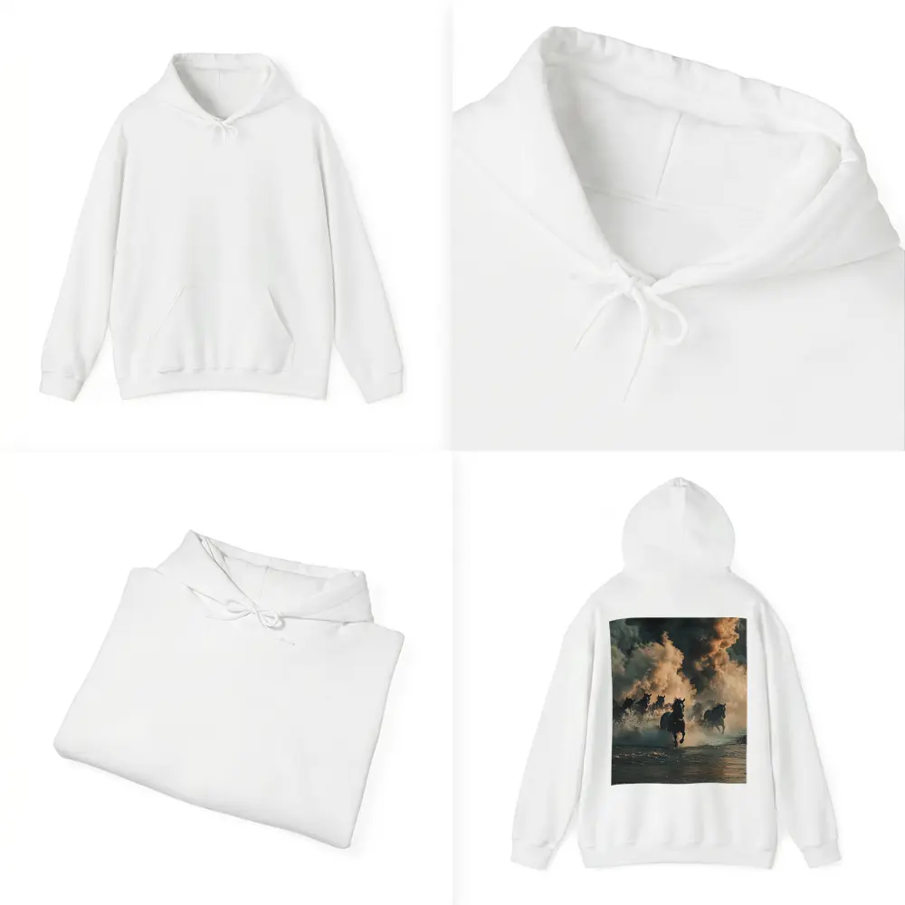 Wild Horses Running Through Misty River – Hoodies