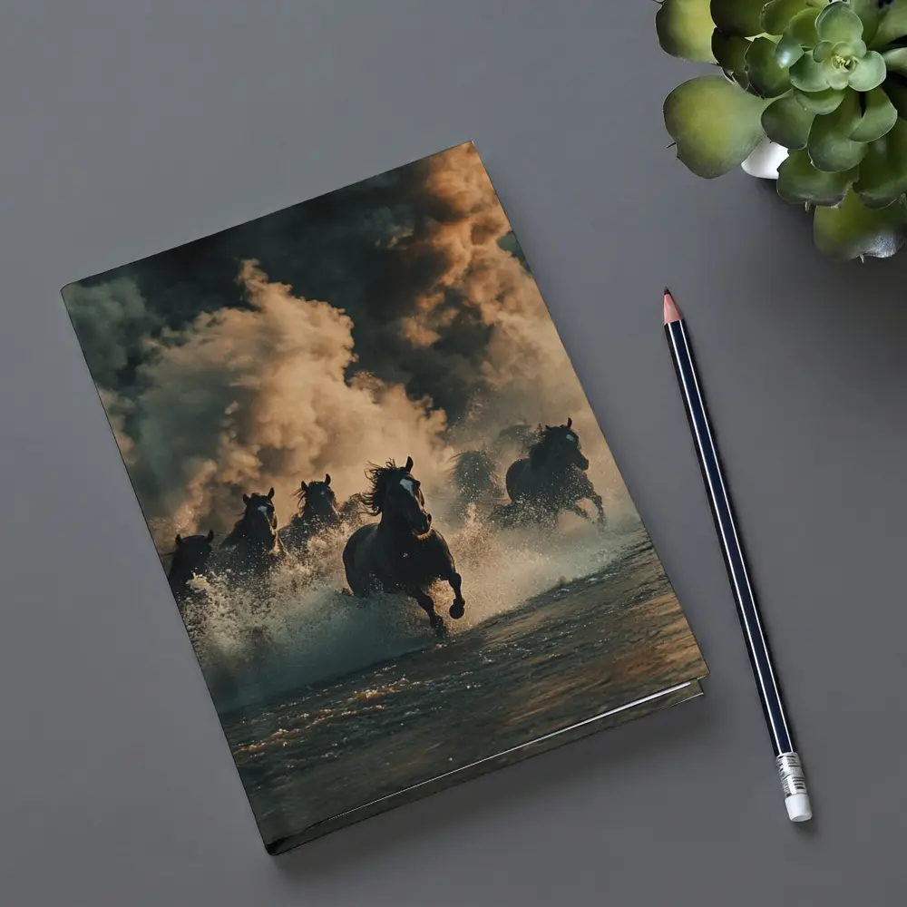 Wild Horses Running Through Misty River – Notebooks